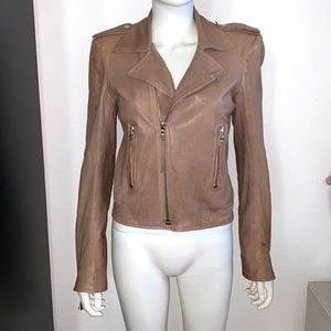 ALEXIS Intermix mocha brown leather moto military zip jacket coat S